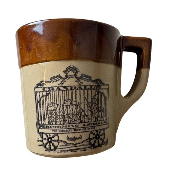 Holt Howard Coffee Mug Greatest Show On Earth Made in USA Brown Circus Oven - Picture 1 of 9